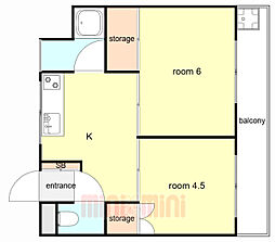 アースハイツアマガサキ1 2DKの間取図画像