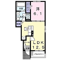 個邸昆陽 1LDKの間取図画像