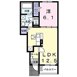 個邸昆陽 1LDKの間取図画像