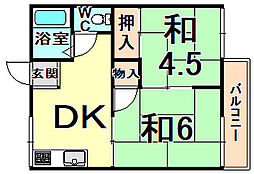 タウニィ東園田 2DKの間取図画像