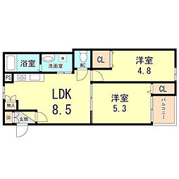 GRANDIR尼崎 2LDKの間取図画像