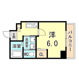 レーヴメゾン尼崎大物 1Kの間取図画像