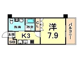 BelleFace尼崎 1Kの間取図画像