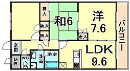 甚樹園マンション弐番館 2SLDKの間取図画像