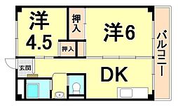 ビレッジハウス南清水タワー西棟 2DKの間取図画像