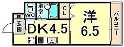 ビバハイツ宝 1DKの間取図画像