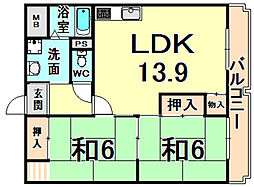 ラポール武庫之荘 2LDKの間取図画像
