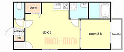 GRANDIR大和田 1LDKの間取図画像