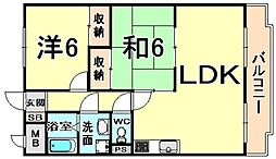 メゾンデール富松 2LDKの間取図画像