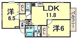 ラピュタ武庫之荘 2LDKの間取図画像
