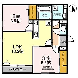 D-room立花 2LDKの間取図画像