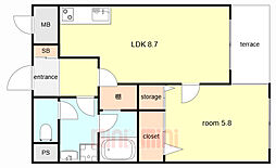 レアル塚本 1LDKの間取図画像