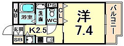 クレリジェール 1Kの間取図画像