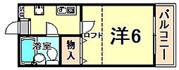 ヴィラ立花第2 1Kの間取図画像