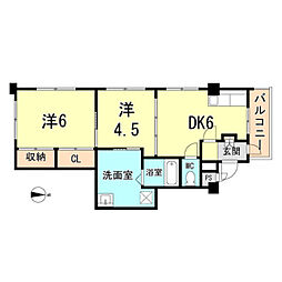 第一中村マンション 2DKの間取図画像