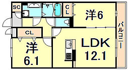 南塚口メディエートプラザ2 2LDKの間取図画像