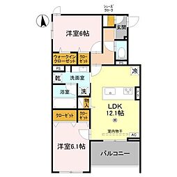 Grand Rocher武庫之荘 2LDKの間取図画像