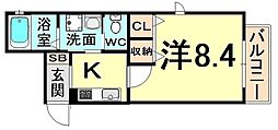ブランエノアール塚口 1Kの間取図画像