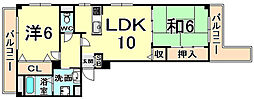 パレスタカダ 2LDKの間取図画像