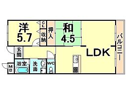 グランドール南野 2LDKの間取図画像