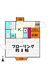 グレーハウス 2階1Kの間取り