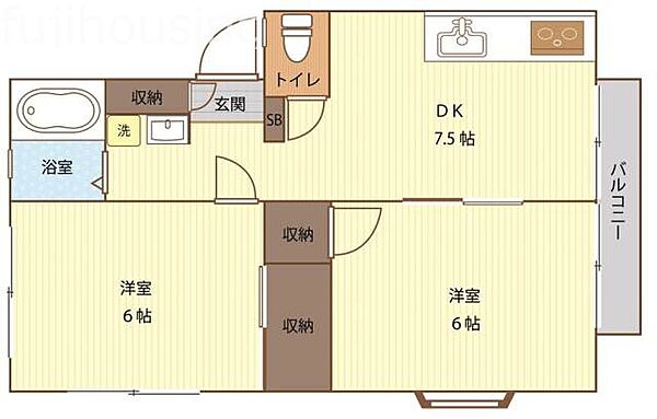 スカイコートB棟 201｜埼玉県久喜市西大輪2丁目(賃貸アパート2DK・2階・44.29㎡)の写真 その2