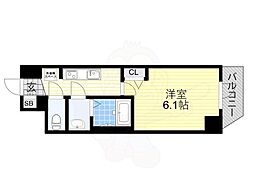 プレサンス天王寺 勝山 11階1Kの間取り