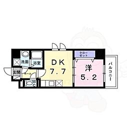 ウィングコート天王寺 1DKの間取図画像