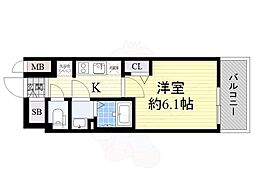 プレサンス上町台筆ヶ崎SOUTH 1Kの間取図画像