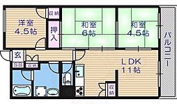 オクトハイツつくし 3LDKの間取図画像