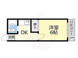 ルネ北畠 1DKの間取図画像