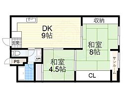 烏ケ辻コーポ 2DKの間取図画像