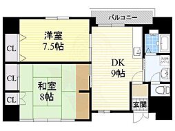 センチュリー夕陽ケ丘 2DKの間取図画像