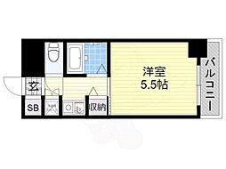 クラウンハイム夕陽丘 1Kの間取図画像