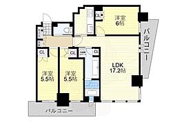リバーガーデンタワー上町台筆ヶ崎 3LDKの間取図画像