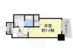 SERENiTE夕陽丘EST 1Kの間取図画像