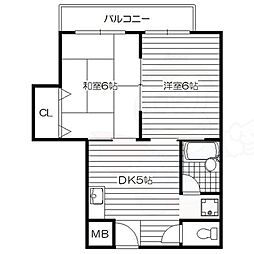 岸田ハイツ 2Kの間取図画像