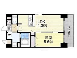 サンセール上本町 1LDKの間取図画像
