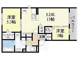ドムス天王寺 2LDKの間取図画像