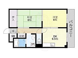 ドリームコート東住吉 2DKの間取図画像