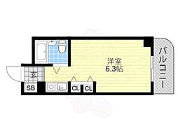 朝日プラザ桃谷パサージュ ワンルームの間取図画像