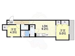 セレニティ小若江A棟 2LDKの間取図画像
