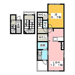 カーサ井の森 1階1LDKの間取り