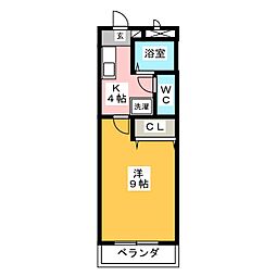 THE　SQUARE 4階1Kの間取り