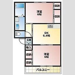パークサイドA棟 2DKの間取図画像