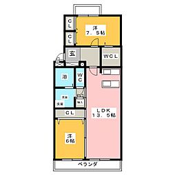 クレイドル 2LDKの間取図画像