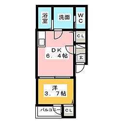 ハーモニーテラスCUBE 1DKの間取図画像