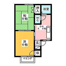 エスペランス桃山A棟 2DKの間取図画像