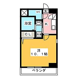 ヒルズストーン徳重 1Kの間取図画像