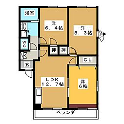 リバーサイド徳重A棟 3LDKの間取図画像